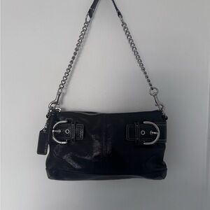 Coach Black Pebbled Leather Shoulder Bag with Zip Top & Silver Hardware